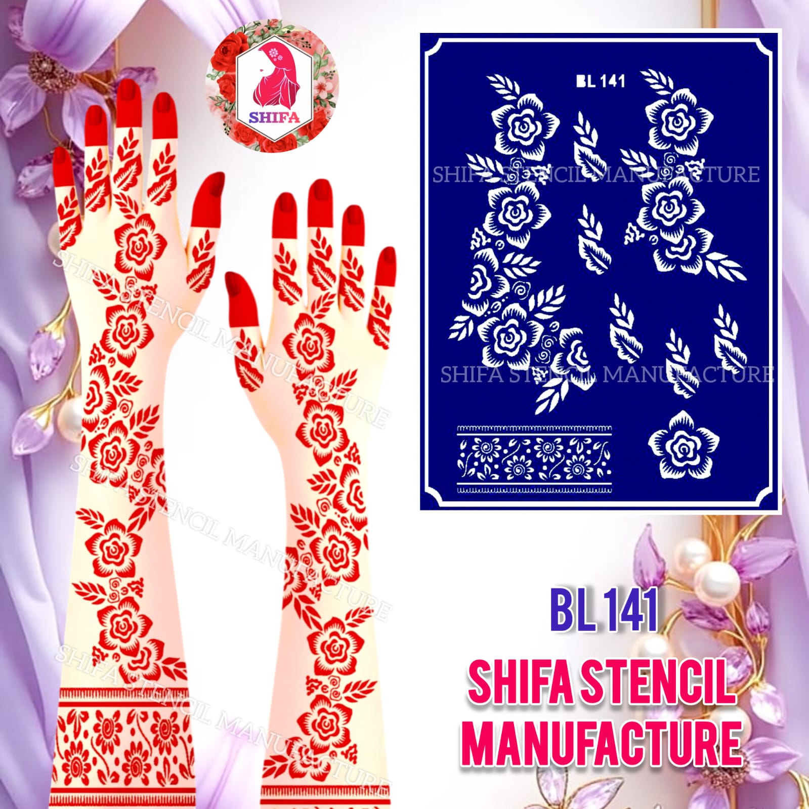 BL 141 Blooming Garden Elegance Sticker Overview Henna Stencil - Shifa Stencil